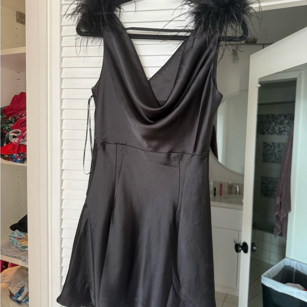 Forever 21 Black Mini Dress with Feather Accents